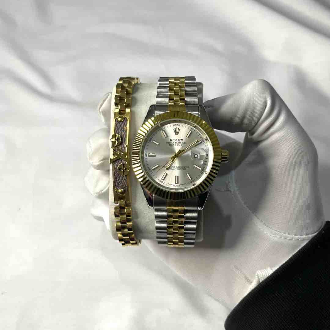 Rolex Date-just avec bracelet LV